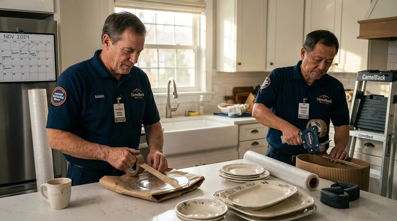 Professional crew packing kitchen dishware in Wyoming, PA